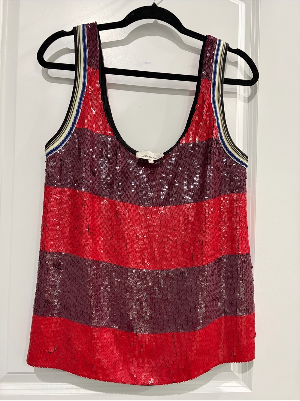 3.1 Phillip Lim Red and Wine Striped Sequin Tank